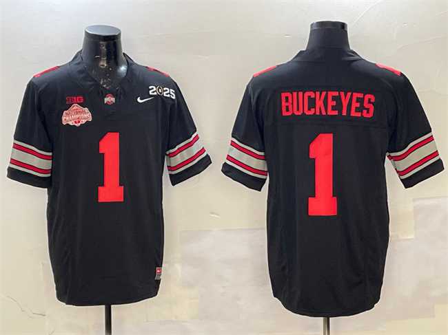 Mens Ohio State Buckeyes #1 Buckeyes Black 2025 CFP Final With National Champions Patch F.U.S.E. Vapor Limited Stitched Jersey
